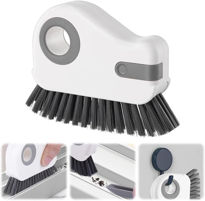 2 in 1 Groove Cleaning Brush, Window Track Cleaning Tools (Gray) | Multifunction Window Track Cleaner with Hard Bristle and Hidden Scraper, Crevice Brush for Sliding Door Track, Window Seal