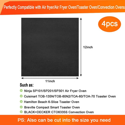 BYKITCHEN Air Fryer Oven Liners, 11x12 Inches, Set of 4, Reusable Toaster Oven Liners, Compatible with Ninja Flip Up SP101 SP201 SP301 Air Fry Oven, Cuisinart Breville Toaster Oven and More