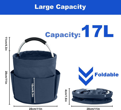Cleaning Caddy with Handle, Cleaning Products Organiser, 17L Foldable Storage Basket, Cleaning Caddy Organiser, Portable Multi Cleaning Bucket Bag for Home, Garden (Black)