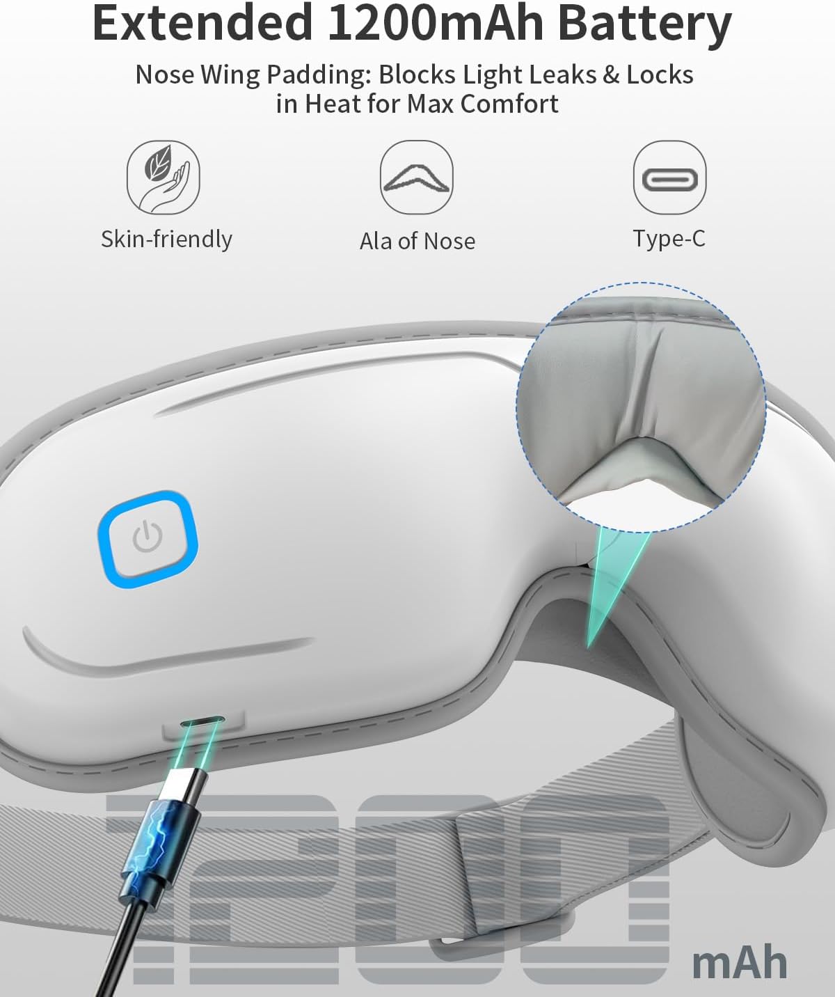 Eye Massager with Heat and Compression - Avocado Green Heated Eye Mask with Vibration, Bluetooth Music, 6 Modes, Rechargeable 1200mAh Battery for Eye Strain, Dry Eyes, Migraines Relief