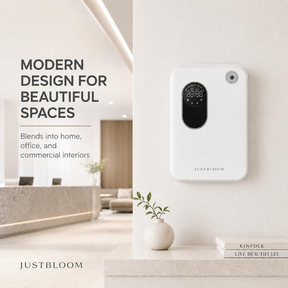 JUSTBLOOM Hotel Essential Oil Diffuser, Waterless Fragrance Diffuser | Up to 4000 Sq Ft: Smart App Control, Cold Air Diffusion, ,360° Ambient Light, Auto Shut-Off, Premium Aluminum Design
