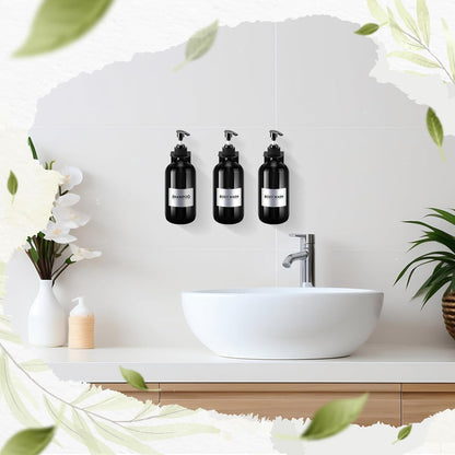 6 Pack Shampoo and Conditioner Dispenser Wall Mount 17oz No Drill Shampoo and Conditioner Dispenser with Matte Pump and Waterproof Labels Shower Soap Bottles Wall Mounted for Home Bathroom