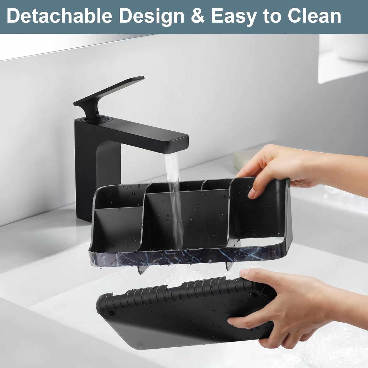GFWARE Black Toothbrush Holder - 7 Slots Bathroom Organizer Countertop with Drainage Matte Black Electric Toothbrush and Toothpaste Holder for Bathroom Accessories Organization Vanity Sink Storage | Detachable 7 Slots Matte Black Kid Electric Toothbrush