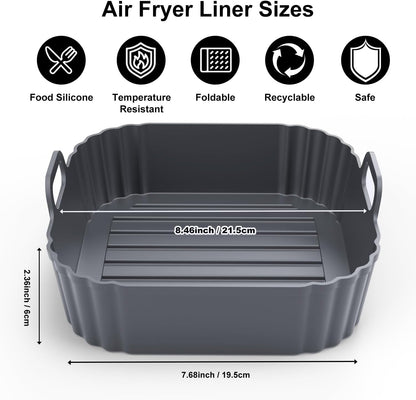 Silicone Air Fryer Liners 2 Pack, Reusable Liners Compatible for Ninja Foodi DZ201, DZ401, DZ550, COSORI, Chefman, Instant Air Fryer, and 6-in-1 8-10QT Air Fryer Baskets