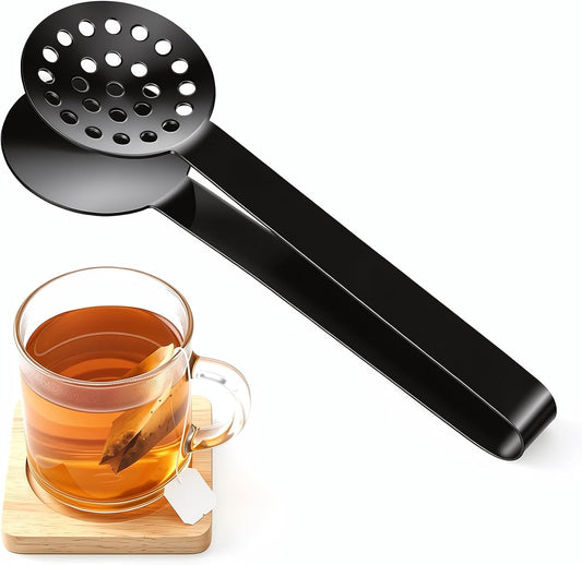 Black Tea Bag Squeezer Tongs, Stainless Steel Teabag Strainer Dispenser Tea Filter Spoon Clamp Dispenser Accessories for Gripping Teabags Ice Sugar Lemon Slice