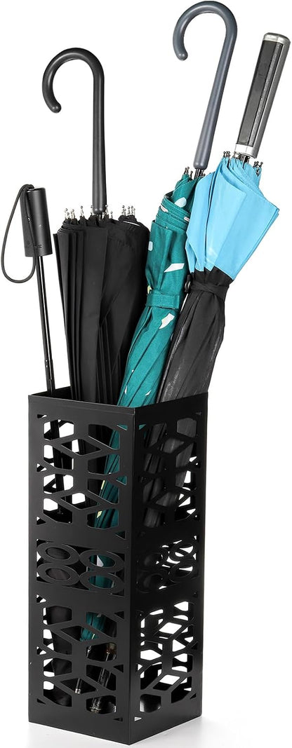Metal Umbrella Holder Stand for Entryway, Square Umbrella Organizer, Walking Sticks Storage Bin Freestanding for Home, Office, Hotel, Black, 5.9 x 5.9 x 15.7 Inches