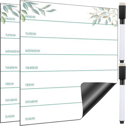 Outus 2 Pieces Magnetic Weekly Dry Erase Boards Erasable Weekly Calendars Whiteboard Planners with 2 Pieces Markers for Office, Home, School Supplies (Color 1, 9.4 x 7.5 Inch)