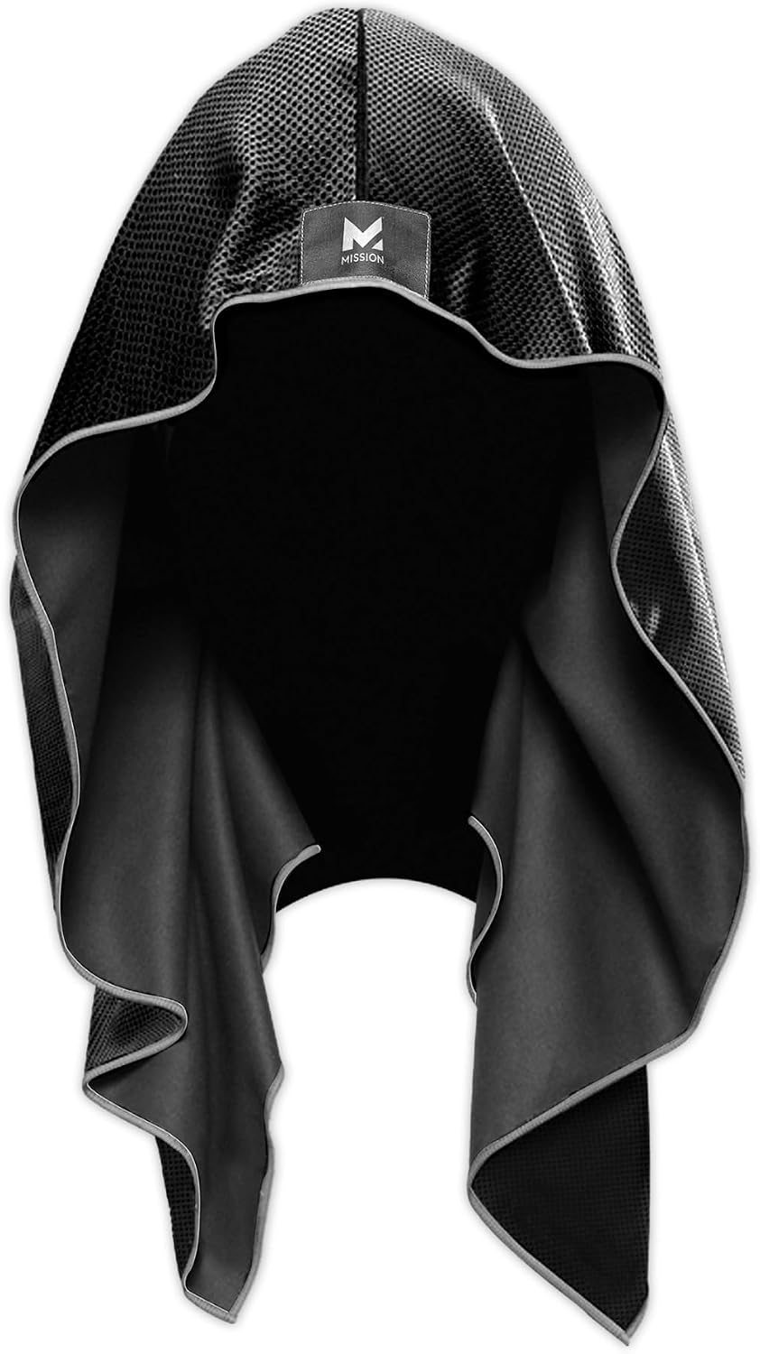 MISSION Cooling Hoodie Towel, Evaporative Cool Technology, Cools Instantly When Wet, UPF 50 Sun Protection, Contours Your Head to Stay in Place, Great for Sports, Fitness, Gym