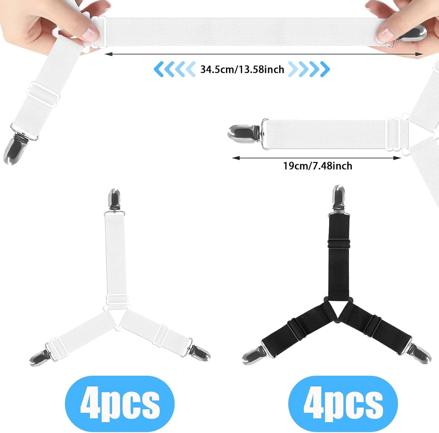 8 Pcs Adjustable Bed Sheet Holder Strap Clip Heavy Duty Elastic | Fitted Sheet Keeper Mattress Fastener Grip Non Slip Bedding Accessory