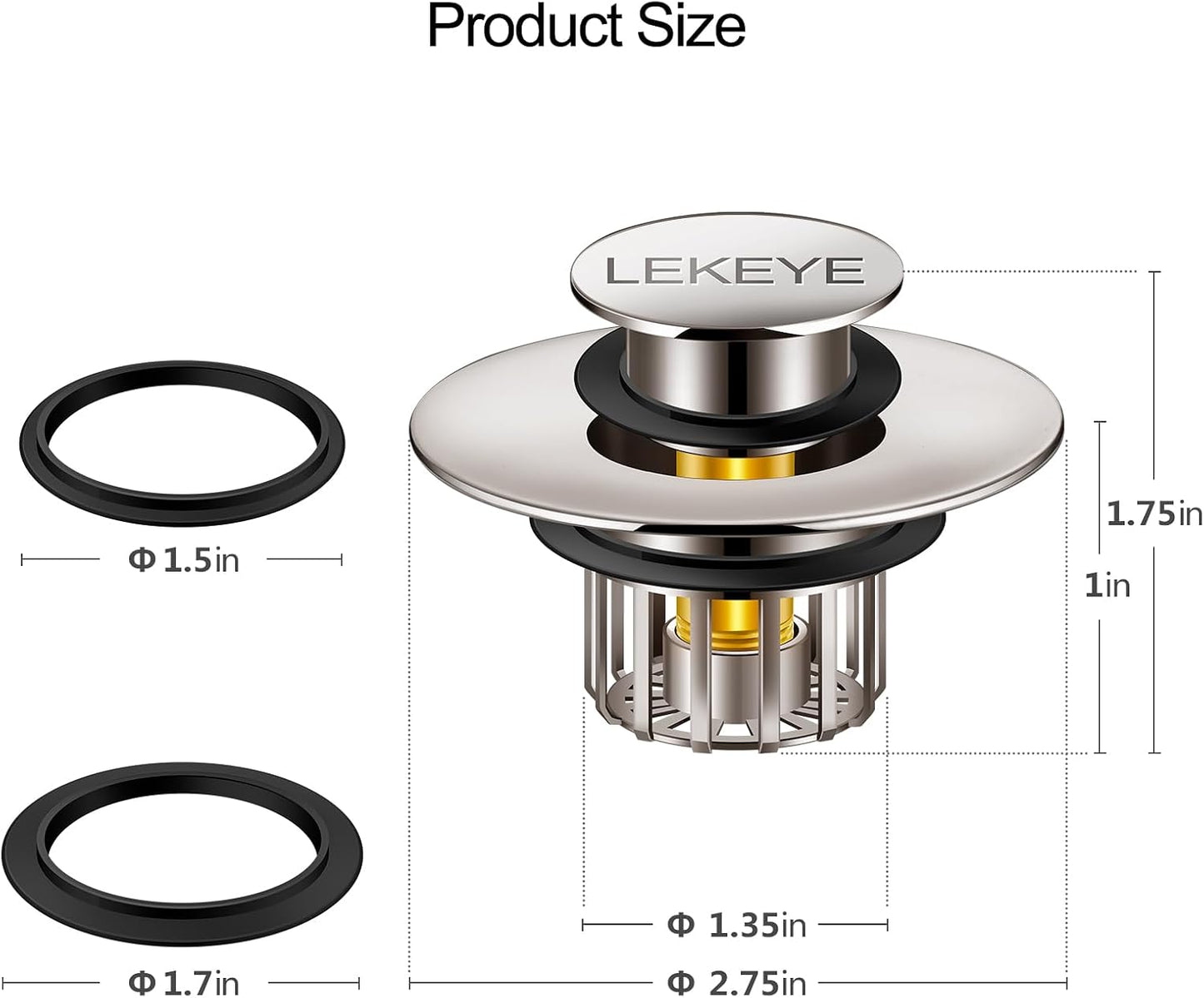 LEKEYE Tub Stopper | Shower Drain Hair Catcher | Pop-up Drain Stopper with Strainer | Bathroom Bathtub Plug | Drain Protector for 1-1/2 to 1-3/4" Bath Drain Hole