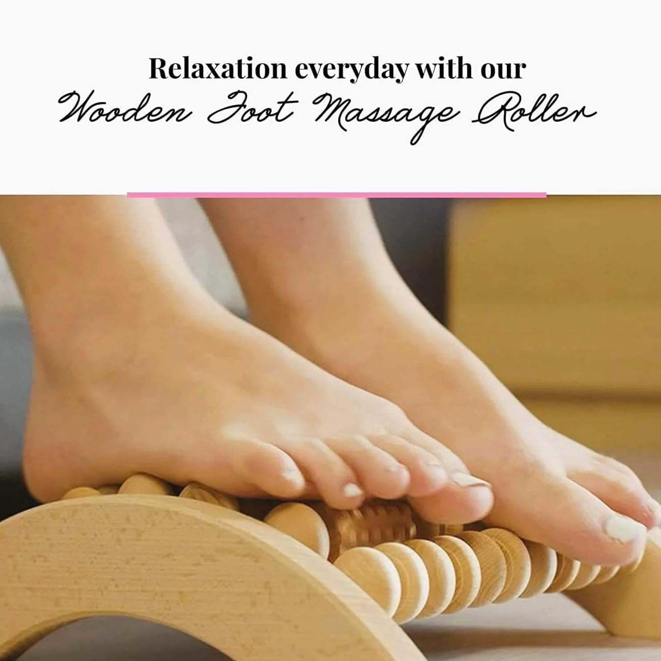 tuuli Accessories - Wooden Foot Massager, Grooved Muscle Roller, Helps Ease Muscle Tension, Supports Blood Circulation, Natural Wood Therapy Massage Tools | 2-piece set, sturdy massage board 29 x 24.5 cm, compact 20 x 5 cm foot roller, beech wood