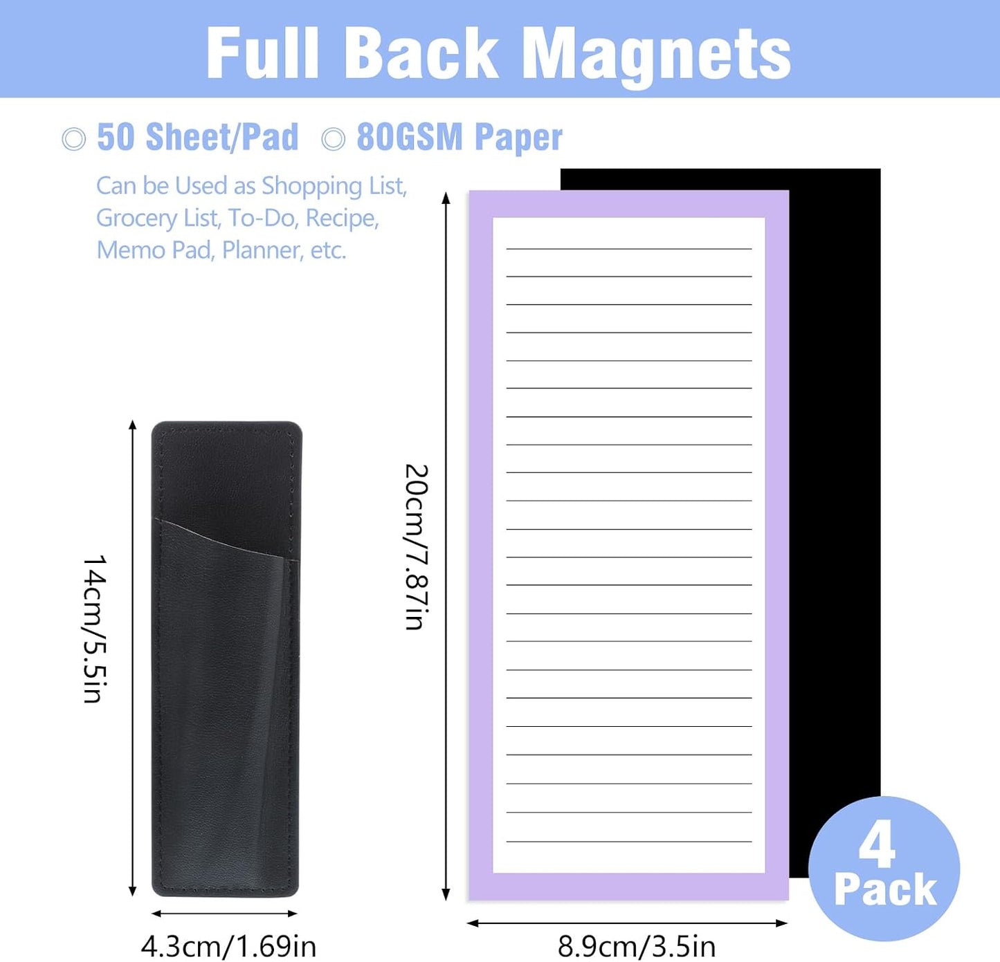 Thboxes 4 Pack Magnetic Note Pad for Fridge with Pen Holder, Totally 200 Sheets Grocery List Magnet Pad for Refrigerator Magnetic Shopping List Pad（Fruit Design） | Full-Back Magnet, 80Gsm FSC-certified Paper, School Office Home Supplies Grocery List