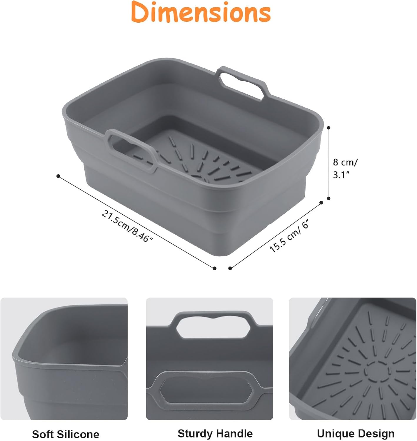 2Pcs Air Fryer Silicone Liners with Magnetic Cheat Sheet, 8-10 QT, Grey | 2 Pack, Reusable, Replacement Basket Bowl, Collapsible Baking Tray, Air Fryer Accessories