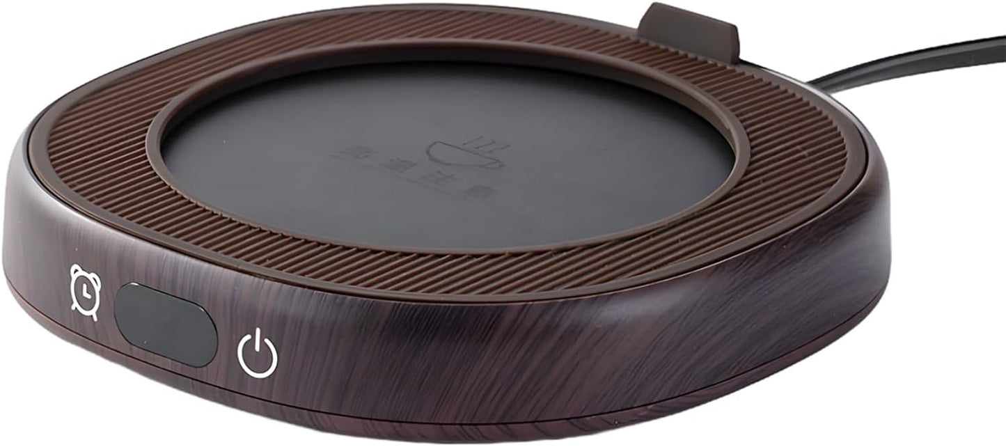 Electric Mug Warmer with 4 Temperature Settings and Auto Shut Off, 25W Wood Grain Beverage Warmer for Desk, UL/CE Certified, 5.1 x 5.1 in / 130 x 130 cm
