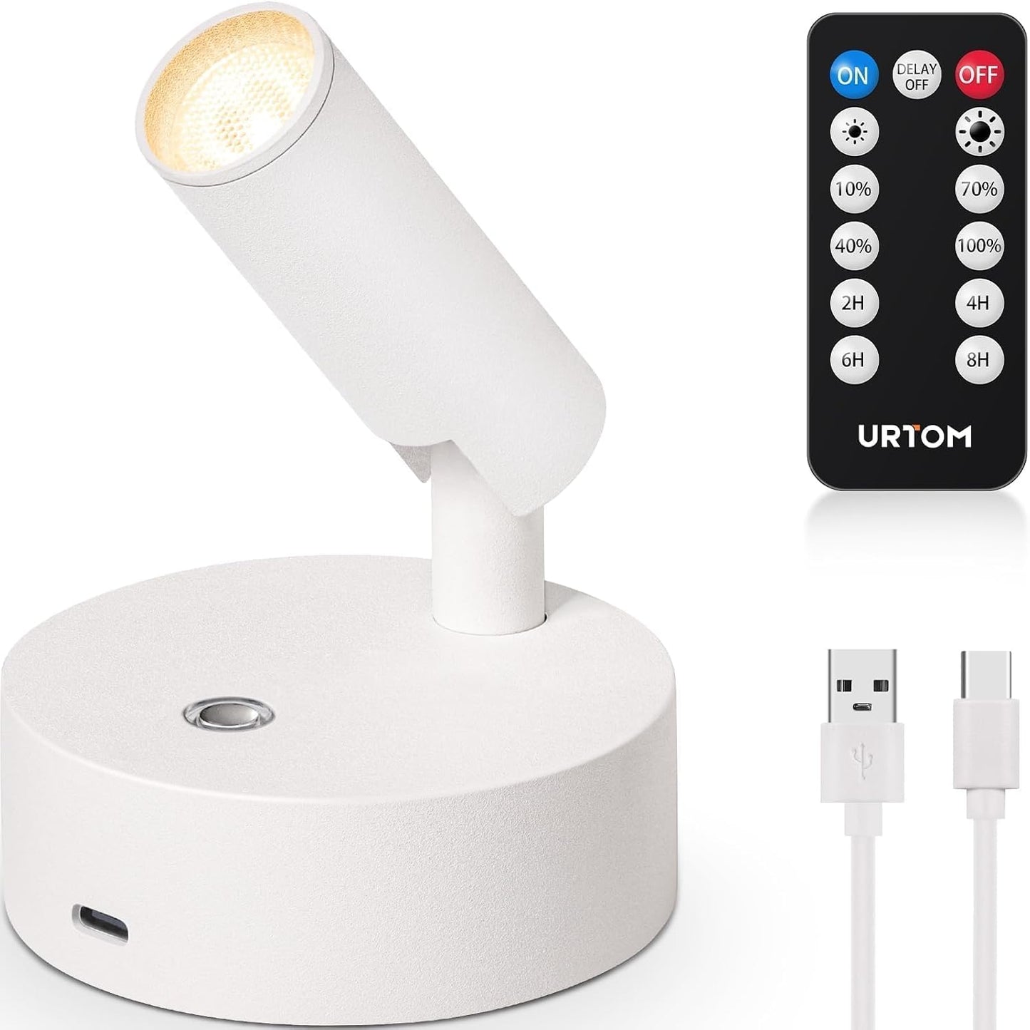 URTOM Wireless LED Spotlight Indoor with Remote Up Lights Indoor Dimmable Picture Light Battery Operated with Timer Rechargeable Spot Lights Accent Uplighting for Plant Wall Art, 1 Pack