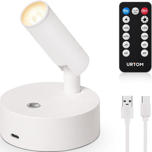 URTOM Wireless LED Spotlight Indoor with Remote Up Lights Indoor Dimmable Picture Light Battery Operated with Timer Rechargeable Spot Lights Accent Uplighting for Plant Wall Art