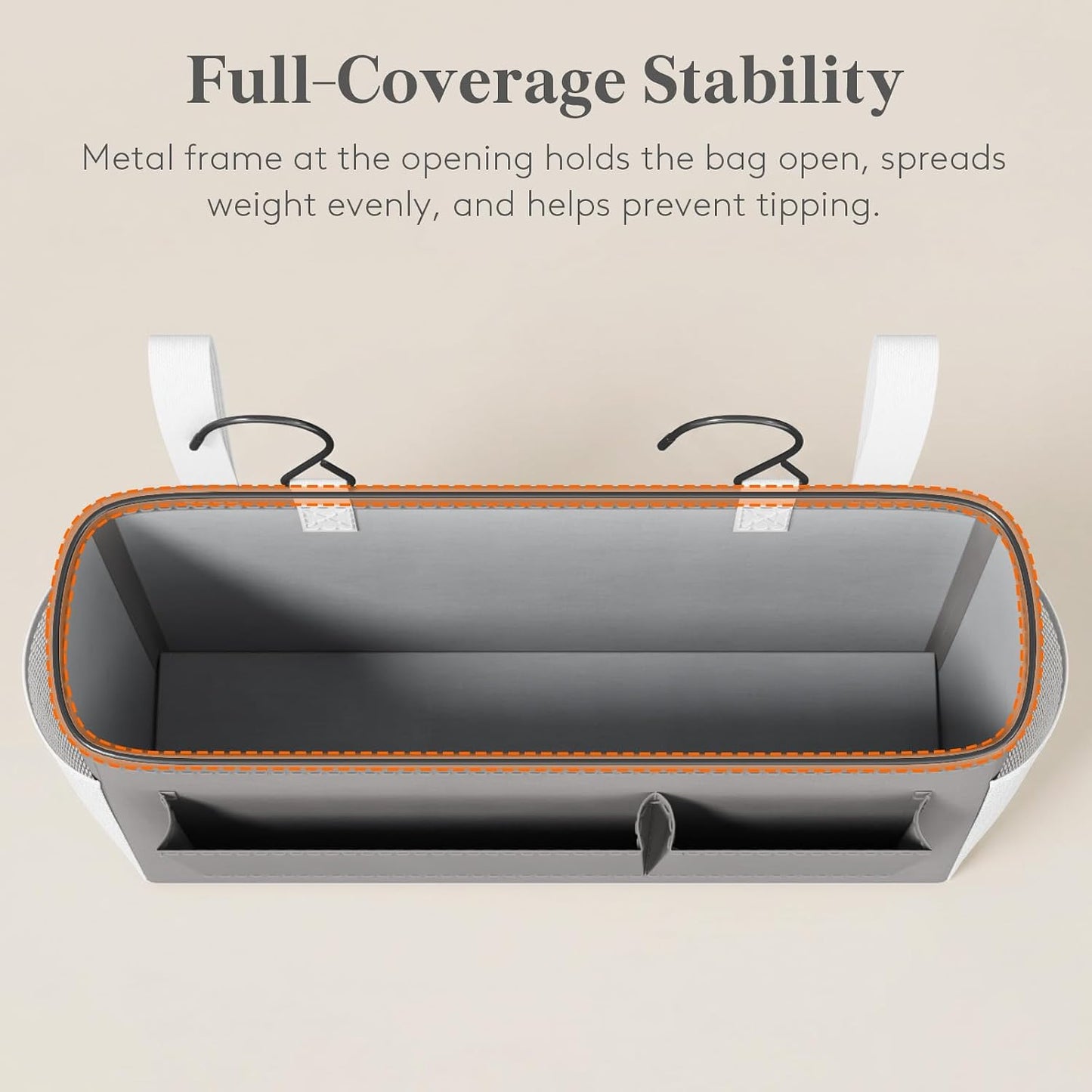 Lifewit Bedside Caddy Storage Organizer, Hanging Storage Bag with Fixed Straps, Book Remotes Holder for Home, College, Dorm, Bunk, Hospital, Crib Bed Rails, White