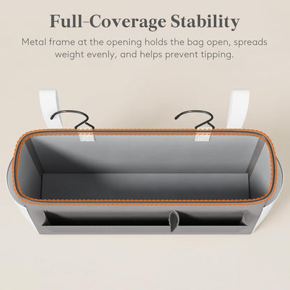 Lifewit Bedside Caddy Storage Organizer, Hanging Storage Bag with Fixed Straps, Book Remotes Holder for Home, College, Dorm, Bunk, Hospital, Crib Bed Rails, White