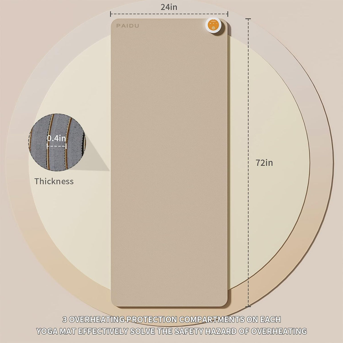 PAIDU Heating mat, Extra Large Anti Slip Electric Heating Yoga mat