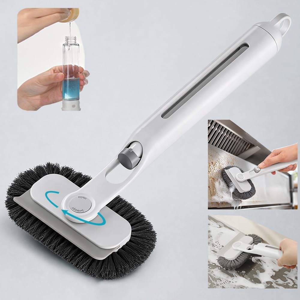 Floor Cleaning Brush with soap Dispenser and rotatable Brush Head, Suitable for Cleaning Bathroom Tiles and Kitchen Range Hoods