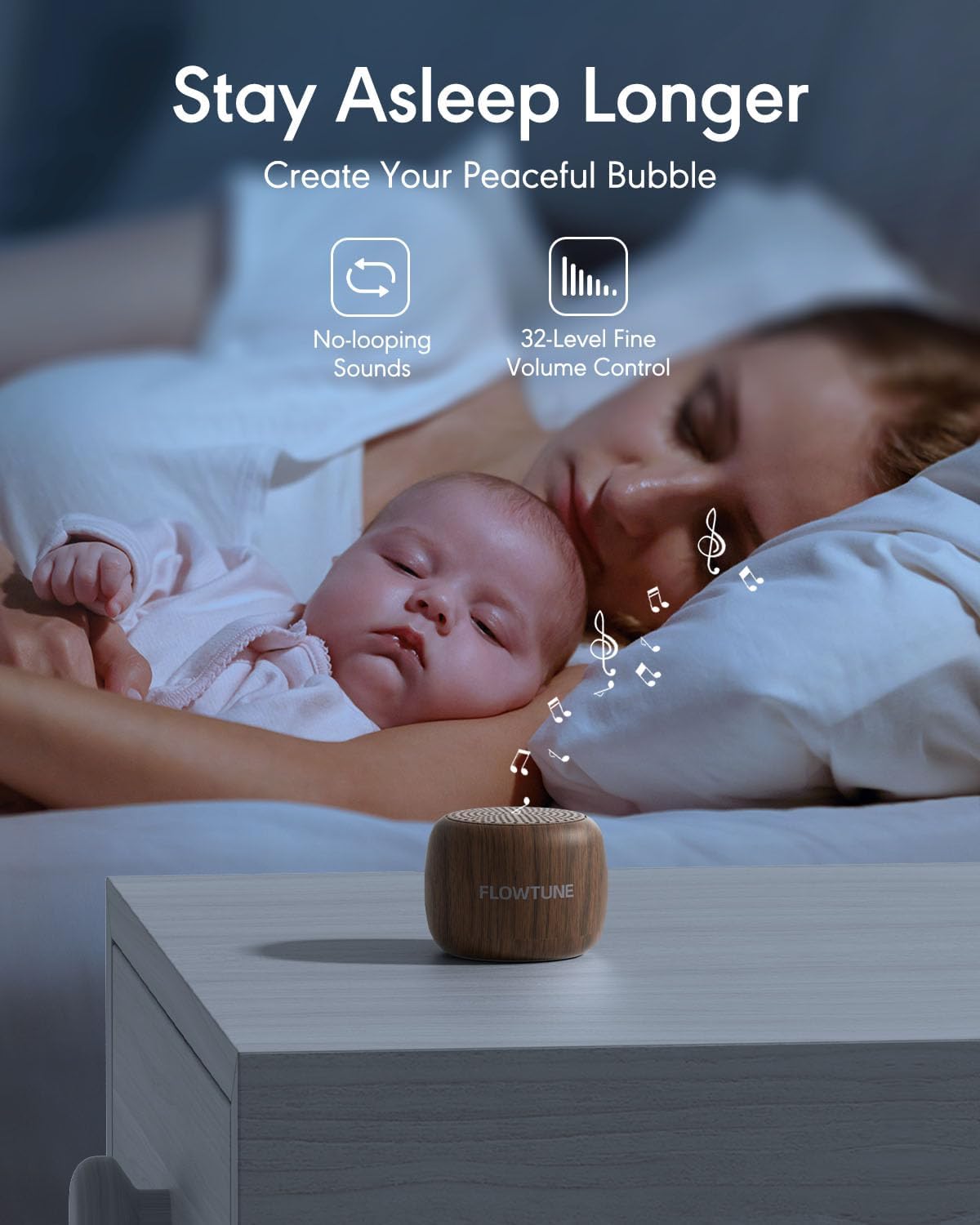 FLOWTUNE Sound Machine White Noise Machine for Baby Adults, 18 Non-looping Sounds, Timer, Memory Function, Portable Sleep Sound Therapy Gift (White)