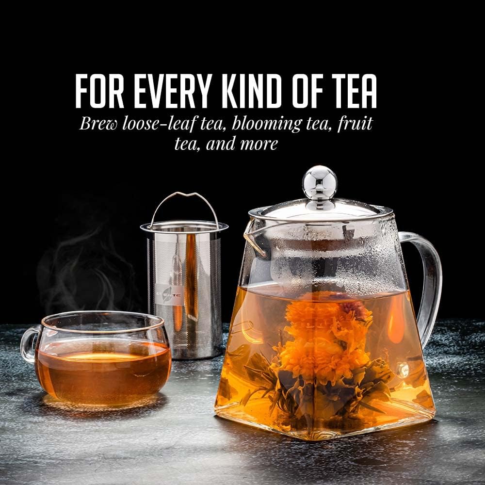 OVENTE Glass Teapot with Removable Stainless Steel Infuser, Clear FGH17T