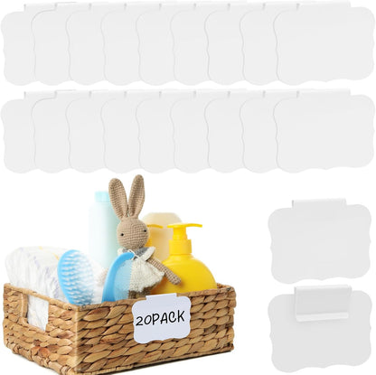 12pcs White Basket Labels Removable PVC Labels | Clip On for Storage Bins, Removable PVC Labels for Baskets with Holders, 3.5x2.7 Inches