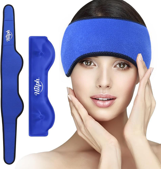 Hilph Headache Ice Pack Wrap, Adjustable Migraine Ice Head Wrap | Reusable Head Cold Pack, Forehead Gel Ice Pack for Migraine Relief, Headache Tension, Sinus Pain, Stress Relief, Fever