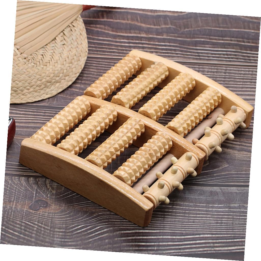 Wooden Foot Massager Roller Acupuncture Point Massager with 5 Rows of Beads for Plantar Relief and Relaxation, Manual Foot Massage Tool for Home Use by Men and Women