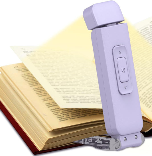 SFV Portable Book Light, Clip-On Rechargeable LED Reading Light for Books in Bed, 3 Amber Colors & 5 Brightness Adjustable, Compact & Long Lasting, Perfect for Book Lovers, White & Orange