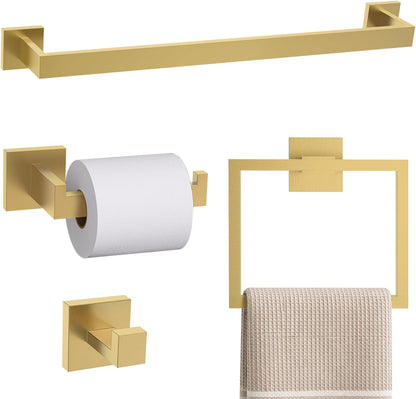 TURS Bathroom Hardware Set Black 4-Piece Towel Bar Set Include 24 Inch Towel Bar Hand Towel Holder Towel Hook Toilet Paper Holder with Shelf Wall Mounted Stainless Steel Bathroom Accessories Set