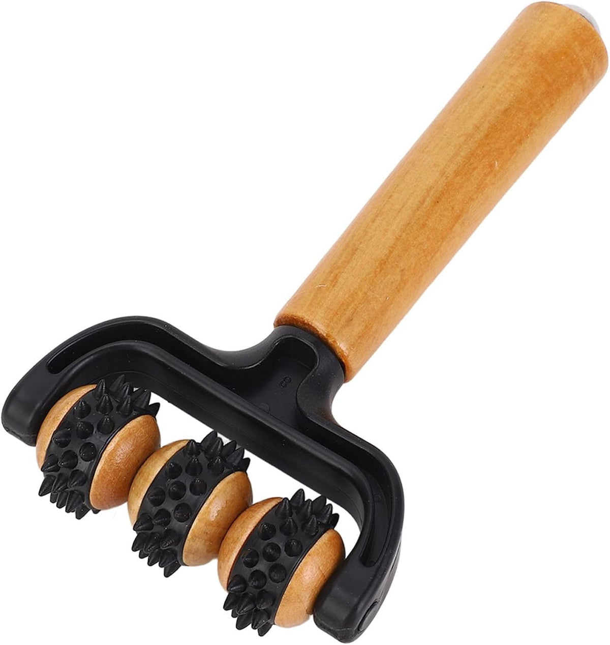 Handheld Spiky Massage Balls Roller, 3 Wheels Spiky Point Muscle Massage Roller with Wood Handle, Muscle Relaxation Tools for Foot Arm Body Neck Leg Pain Pressure Relief