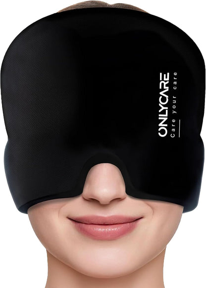 ONLYCARE Migraine Relief Cap, Headache Relief Cold Cap with Odorless Gel | Cooling Hat Head Wrap Soothing Face Ice Pack Mask Products for Tension Stress Hangover & Puffy Eyes, Relaxing Gifts for Women