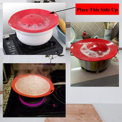 Silicone Boil Over Spill Stopper Lid - FDA Food Grade, BPA-free Instant Pot Cover Fits Openings 6" to 10" (Red)