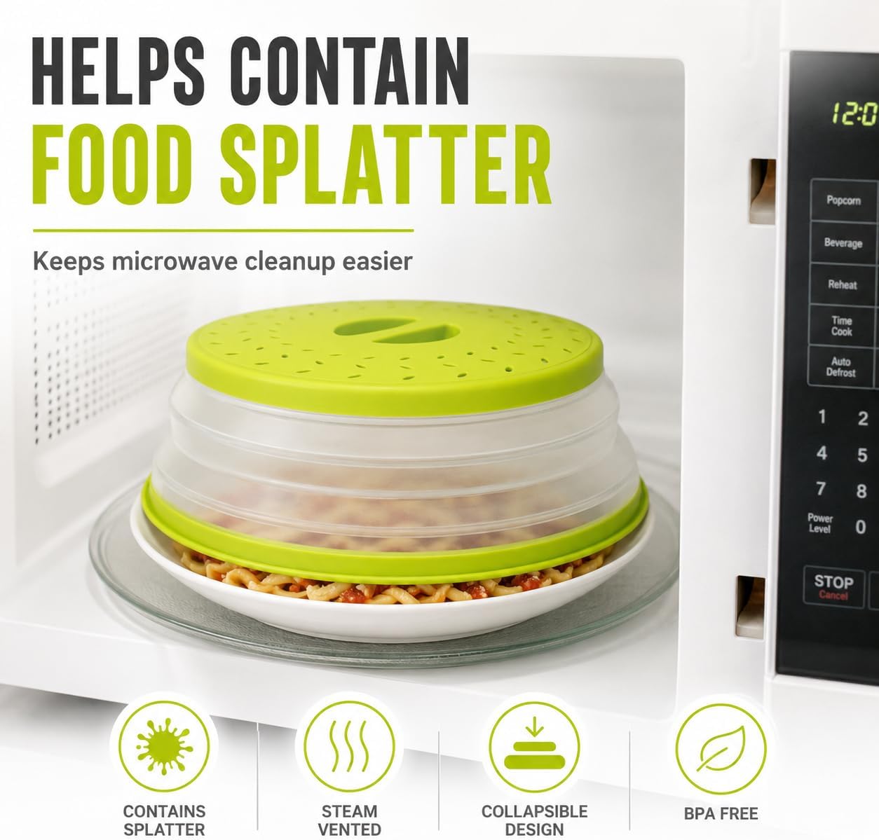 Collapsible Microwave Splatter Cover for Food 10.5 Inch Vented Blue