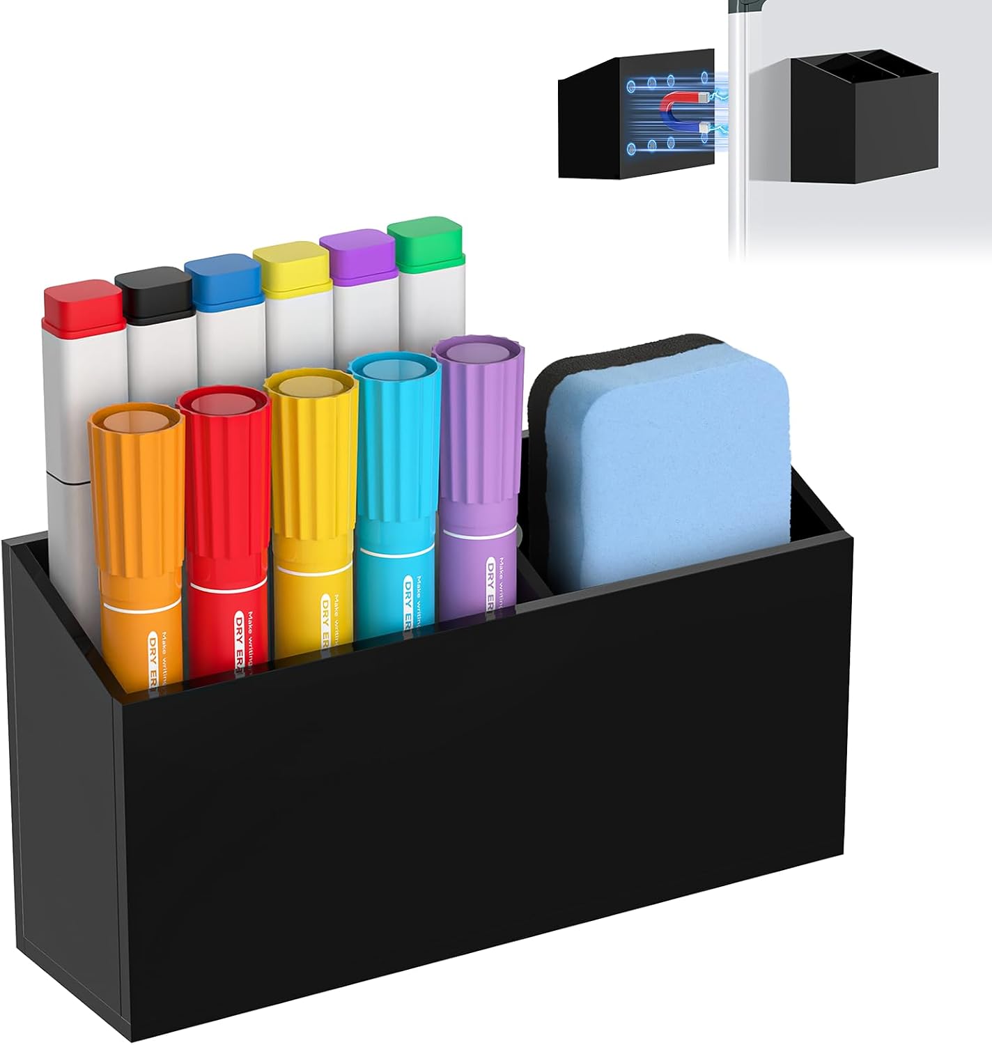 Magnetic Pen Holder for Dry Erase Markers, Strong Magnet, Clear | Sturdy Acrylic Construction, Strong Neodymium Magnet, Holds Multiple Pens and Markers, Fits Whiteboards and Refrigerators