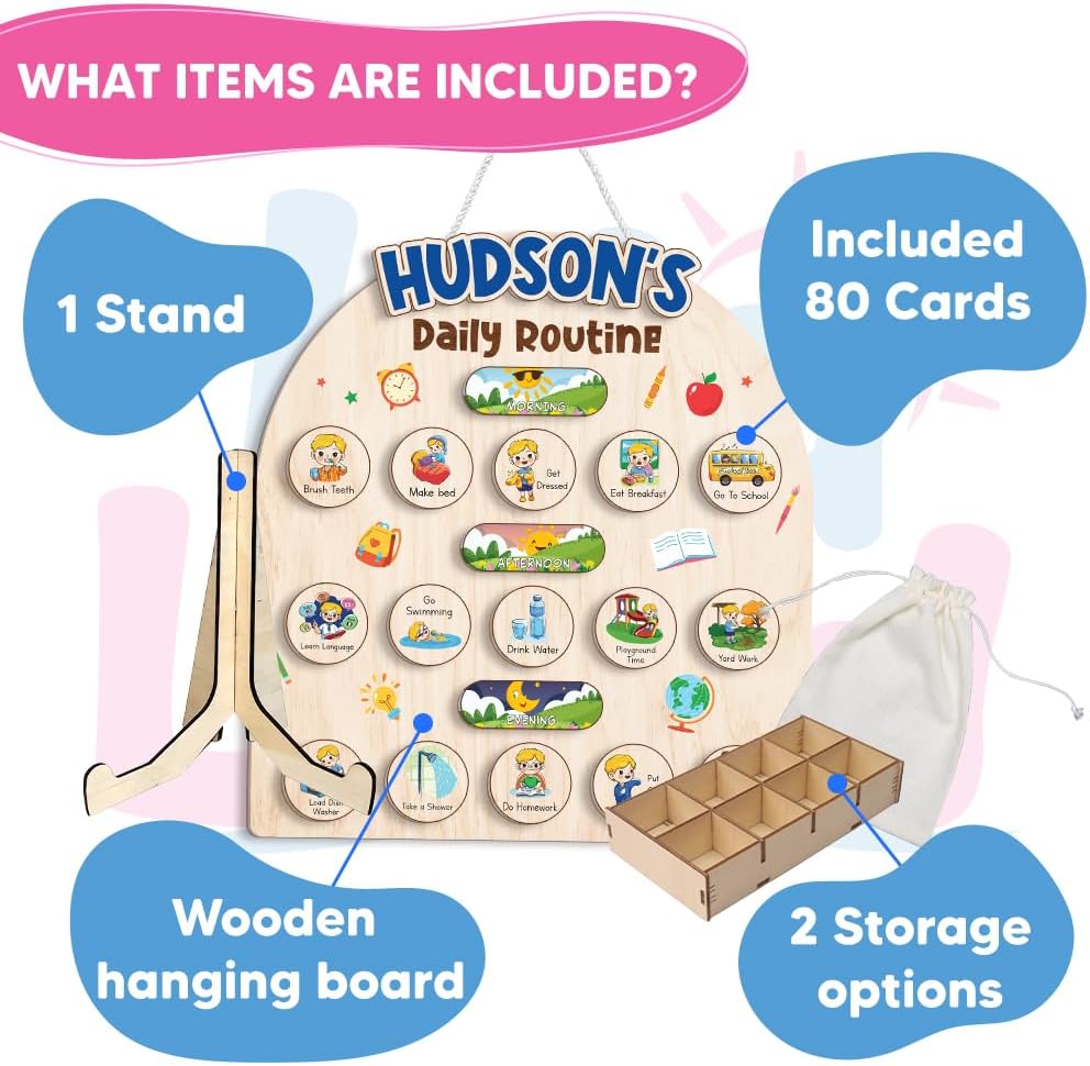 Wooden Chore Chart for Kids, Wooden Daily Routine Chart for Kids, Visual Schedule for Kids, Chore Reward Chart, Bedtime Morning Routine Chart for Toddlers
