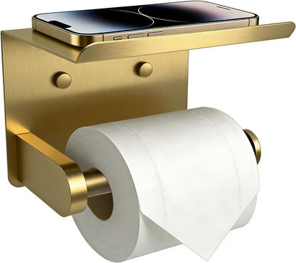 SetSail Toilet Paper Holder with Shelf Adhesive or Screw-in Matte Black | Adhesive or Screw-in,Waterproof and Rustproof Stainless Steel,Wall Mount Design,for Bathroom Hardware Accessories