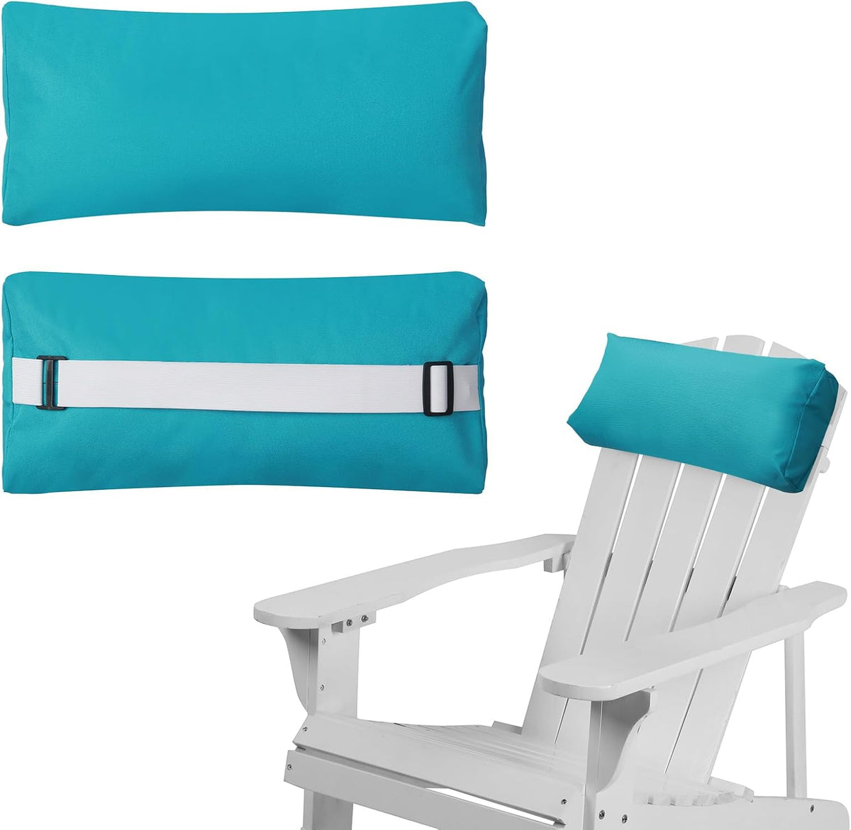 Chaise Lounge Head Pillow, 2 Pack Outdoor Patio Pillows with Adjustable Strap, Lounge Head Resting Pillow for Recliner Beach Pool Lounger Office Chair，Water Resistant Gray