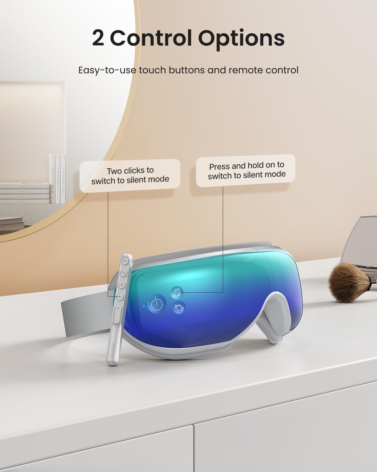 RENPHO Eyeris 1 Eye Massager with Heat, Sleep Mask with Remote Control | Vibration & Compression for Eye Strain and Head Tension, Bluetooth Music, FSA Eligible HSA, Black