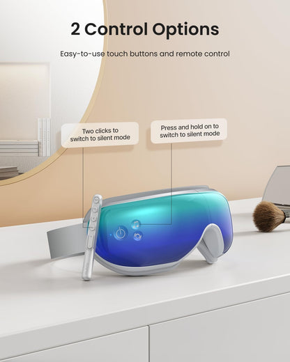 RENPHO Eyeris 1 Eye Massager with Heat, Sleep Mask with Remote Control | Vibration & Compression for Eye Strain and Head Tension, Bluetooth Music, FSA Eligible HSA, Black