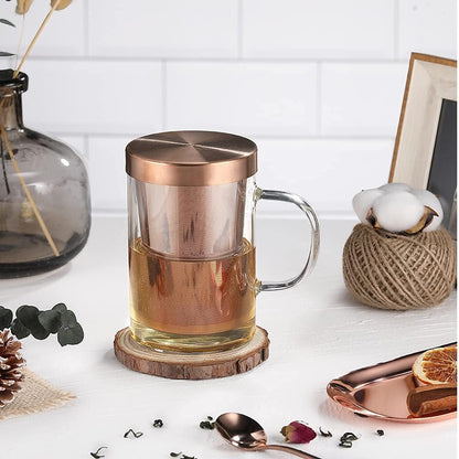 ecooe 16.9 OZ Borosilicate Glass Tea Mug Cup Glasses with Stainless Steel Infuser & Lid, Loose Leaf Tea Cup Clear Teacup 430mL(Use Capacity) | 500ml, Clear Glass Tea Cup, with Stainless Steel Infuser/Lid, Teacup for Loose Leaf Tea, Birthday for Parents