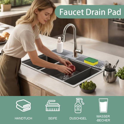 24 Inch Upgraded Draining Mat Folding faucet Mat for Bathroom Sink Splash Guard 7° Slope with Button Lock Water Draining Pad for Kitchen Bathroom Bar(Pink)