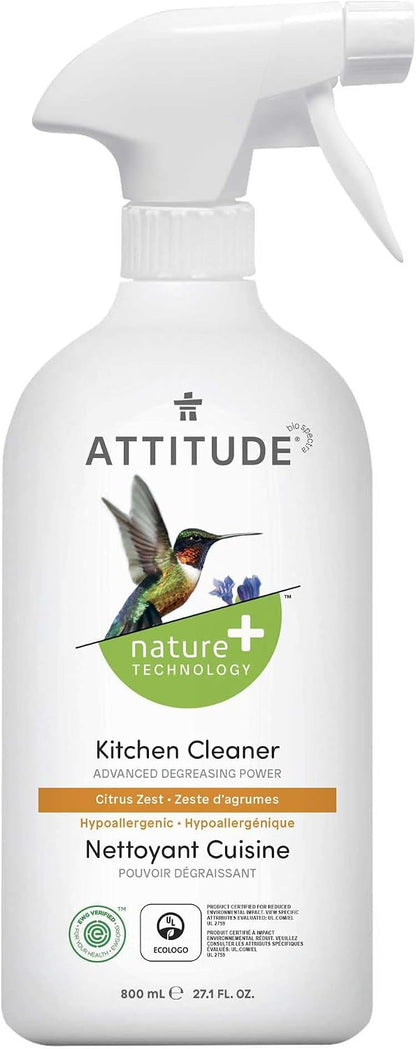 ATTITUDE Kitchen Cleaner Spray, EWG Verified, Degreaser Spray to Cut Grease & Grime, Plant-Based & Vegan, Citrus Zest Scent, 27.1 Fl Oz