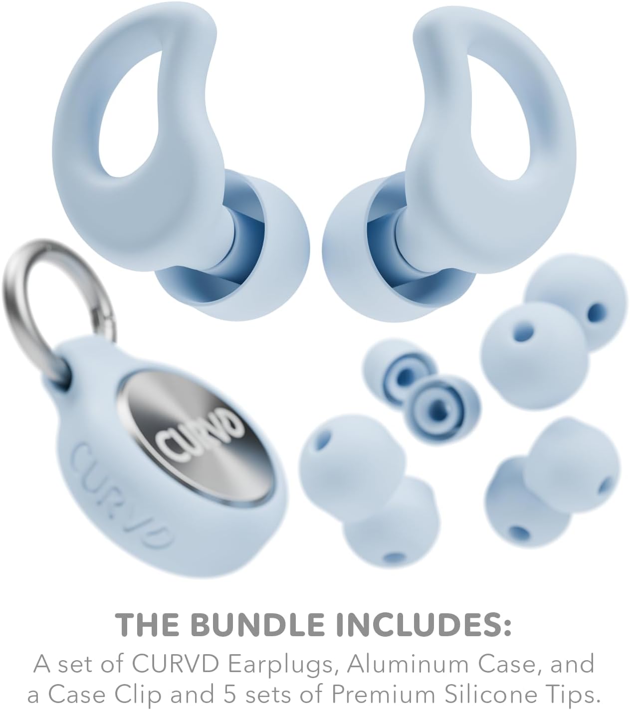 CURVD Ear Plugs for Sleeping, Noise Blocking Earplugs, 28dB SNR (Blue)