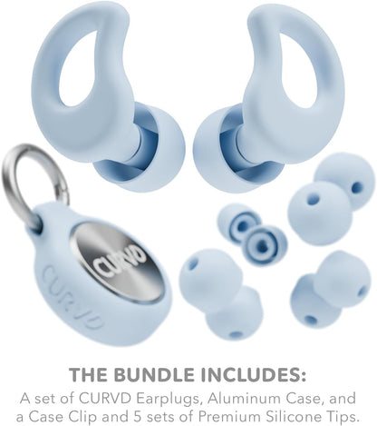 CURVD Ear Plugs for Sleeping, Noise Blocking Earplugs, 28dB SNR (Blue)