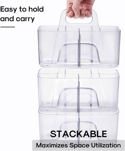 Multiuse Caddy Organizer with Handle, Portable Divided Plastic Tote Bin - Art Craft, Stationary Pen Marker Crayons, Makeup Hair Supplies Storage - Bathroom, Classroom, Dorm, Office, Desk Holder - Grey