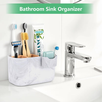 GFWARE Toothbrush Holders for Bathrooms - Bamboo Divider Toothbrush and Toothpaste Holder with Drainage, Kids Electric Toothbrush Organizer for Bathroom Countertop, White Tooth Brush Holder | 5 Slots Toothbrush and Toothpaste Holder with Bamboo Divider,