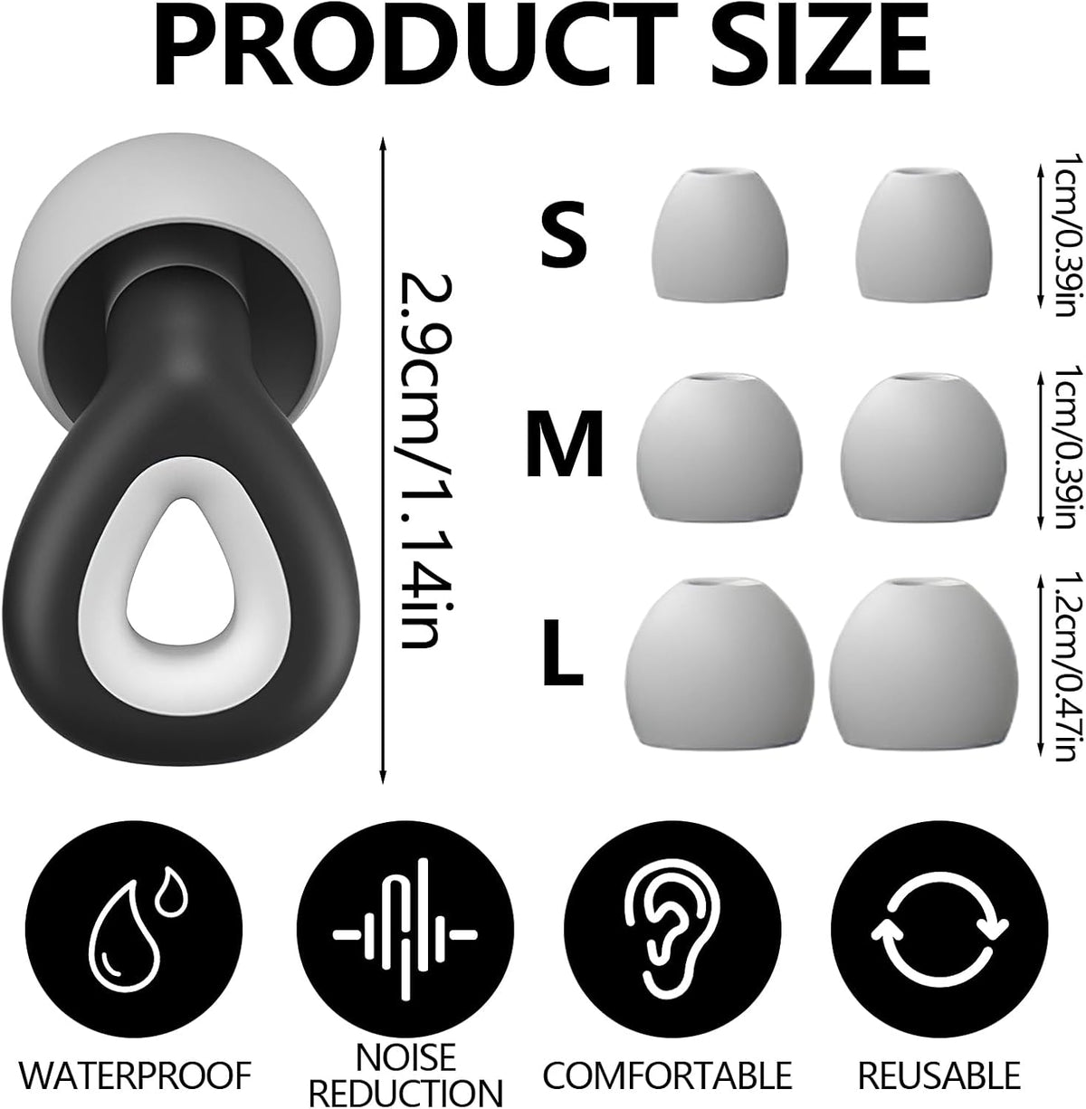 Noise Cancelling Ear plugs for Sleeping - Black Comfortable Reusable Silicone Earplugs for Sleep 24dB Noise Reduction Snoring and Studying Travel Concerts Hearing Protection with 3Tips and Storage Box