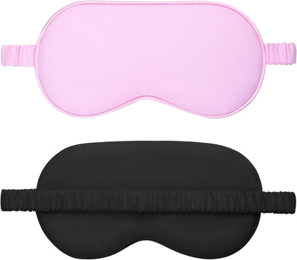 Amrules Sleep Mask Set of 2, Adjustable Silk Eye Mask for Sleeping, Soft Sleeping Eye Shade Cover for Women, Good for Blocking Light, Reducing Puffiness, Enhancing Sleep Quality (Blush Pink & Black)